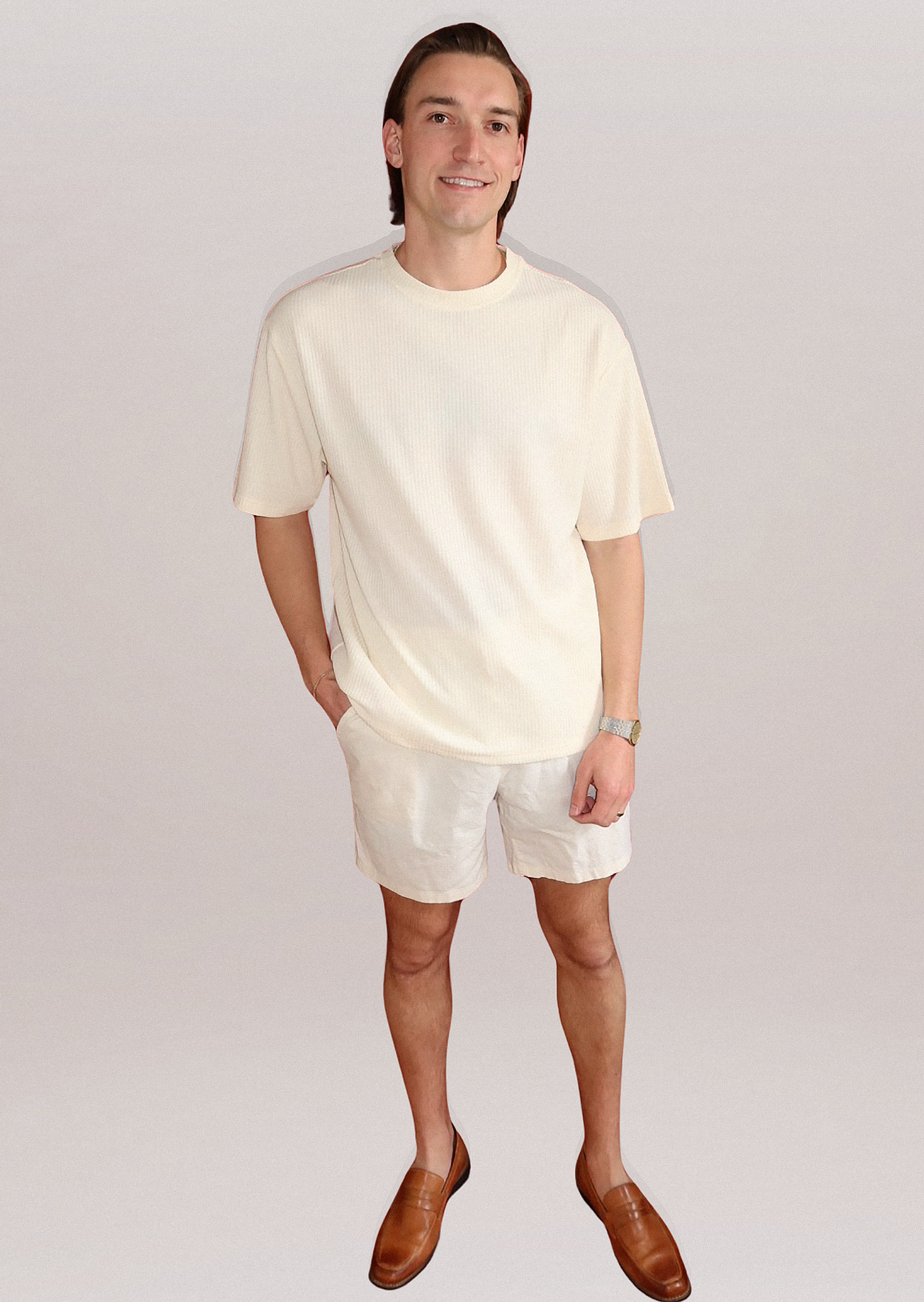 Soft Beige Linen/Cotton Blend Shorts