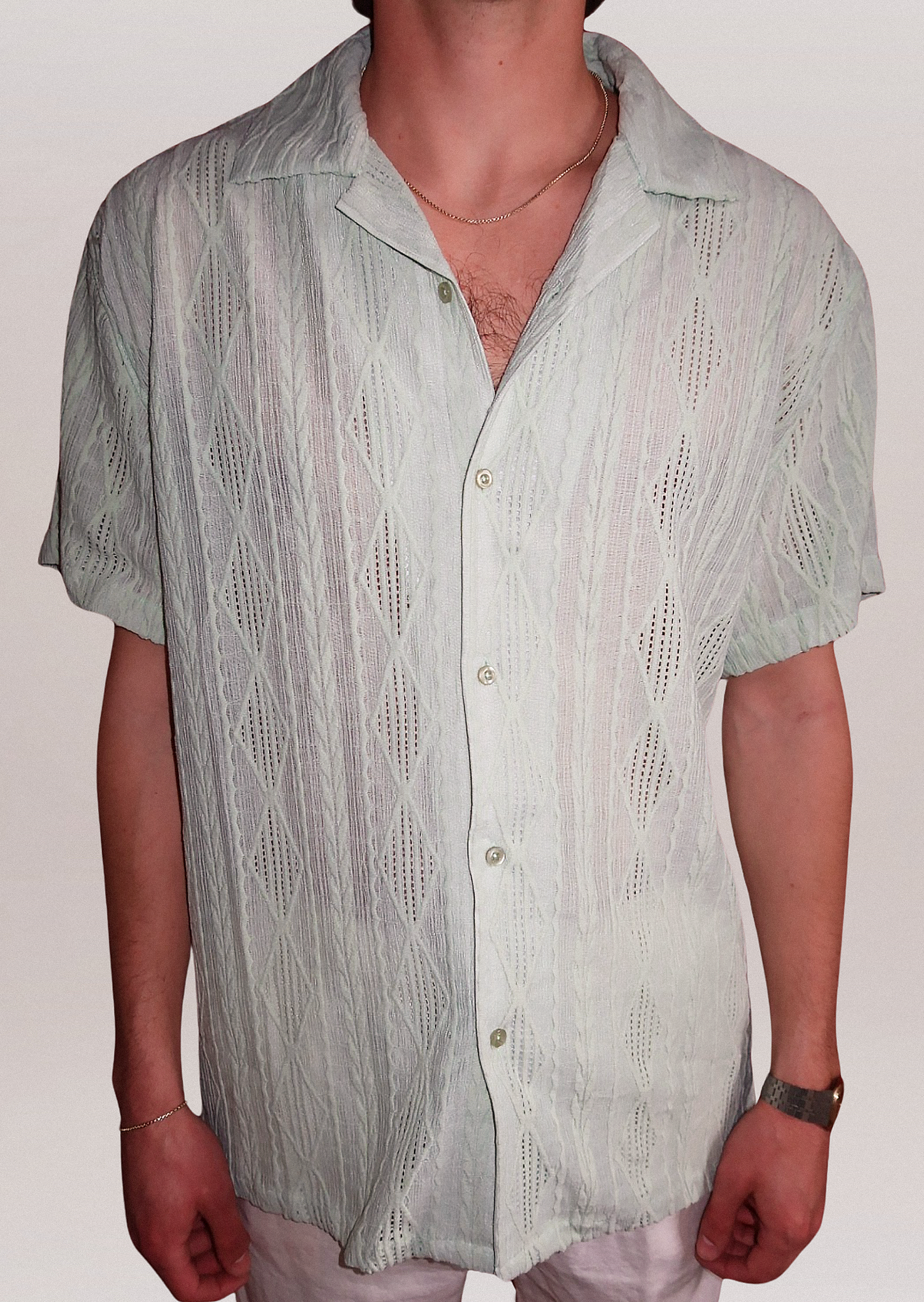Lime Crochet Button Down Shirt