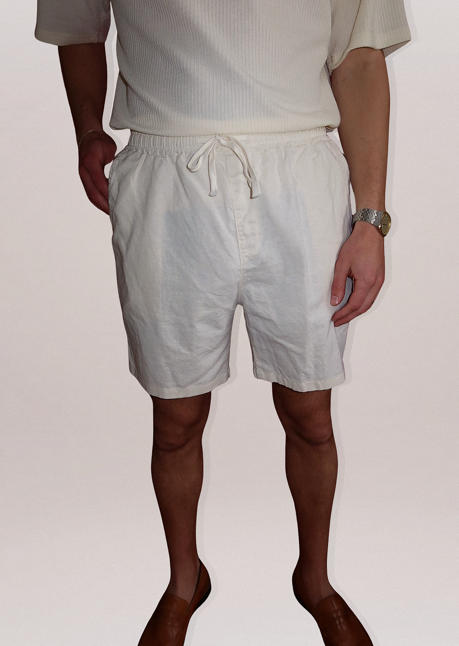 Soft Beige Linen/Cotton Blend Shorts